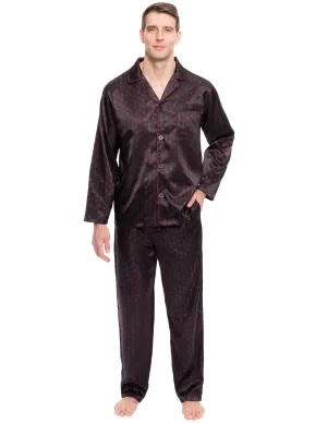 Mens Satin Sleepwear/Pajama Set - Paisley Black/Fig