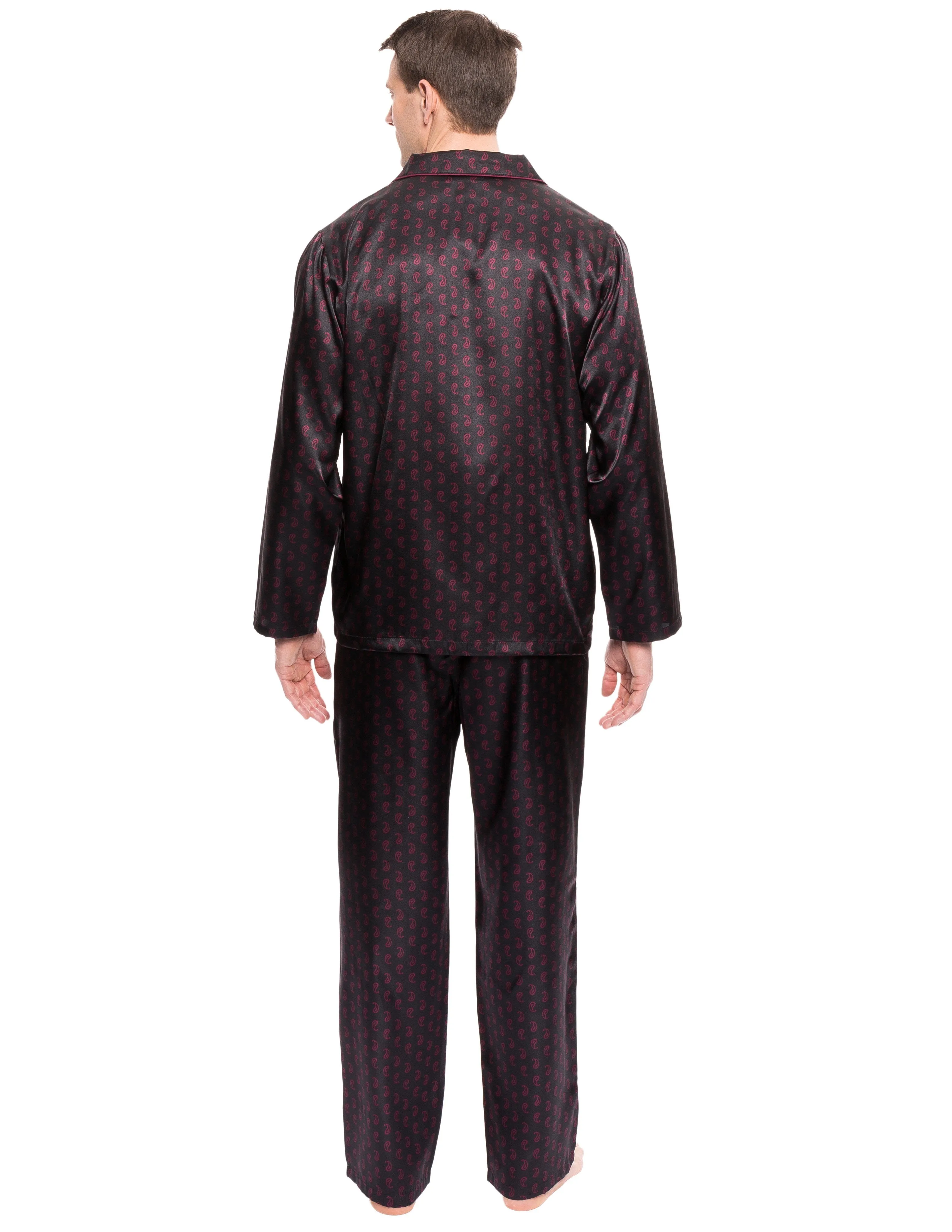 Mens Satin Sleepwear/Pajama Set - Paisley Black/Fig