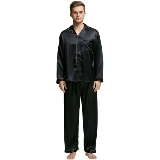 Modern Style Men'S Stain Silk Sleepwear Pajama Set