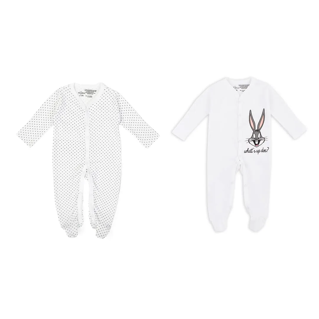 Mush Ultra Soft Bamboo Unisex Onesies Combo Set for New Born Baby/Kids Pack of 2, (3-6 Month, Stary Night & Daylight)