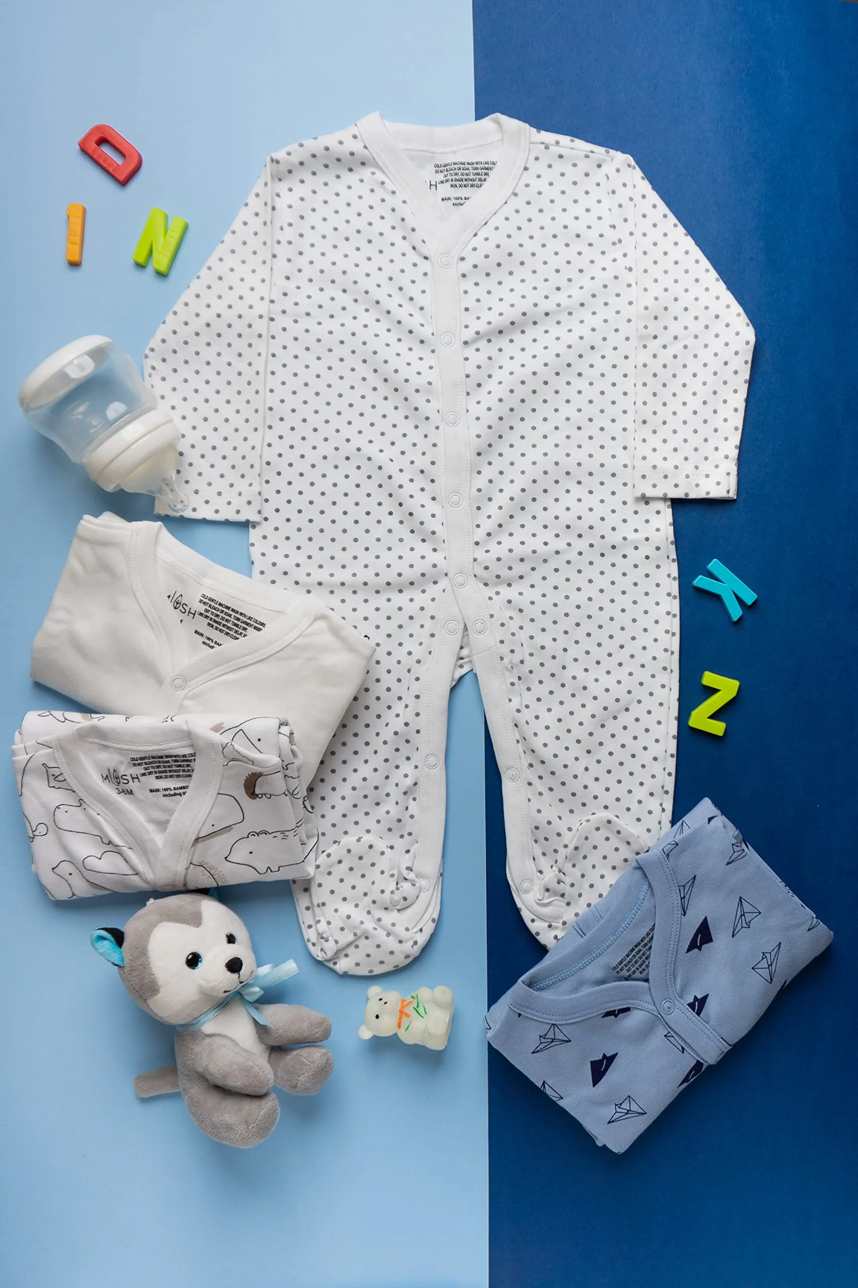 Mush Ultra Soft Bamboo Unisex Onesies Combo Set for New Born Baby/Kids Pack of 2, (3-6 Month, Stary Night & Daylight)