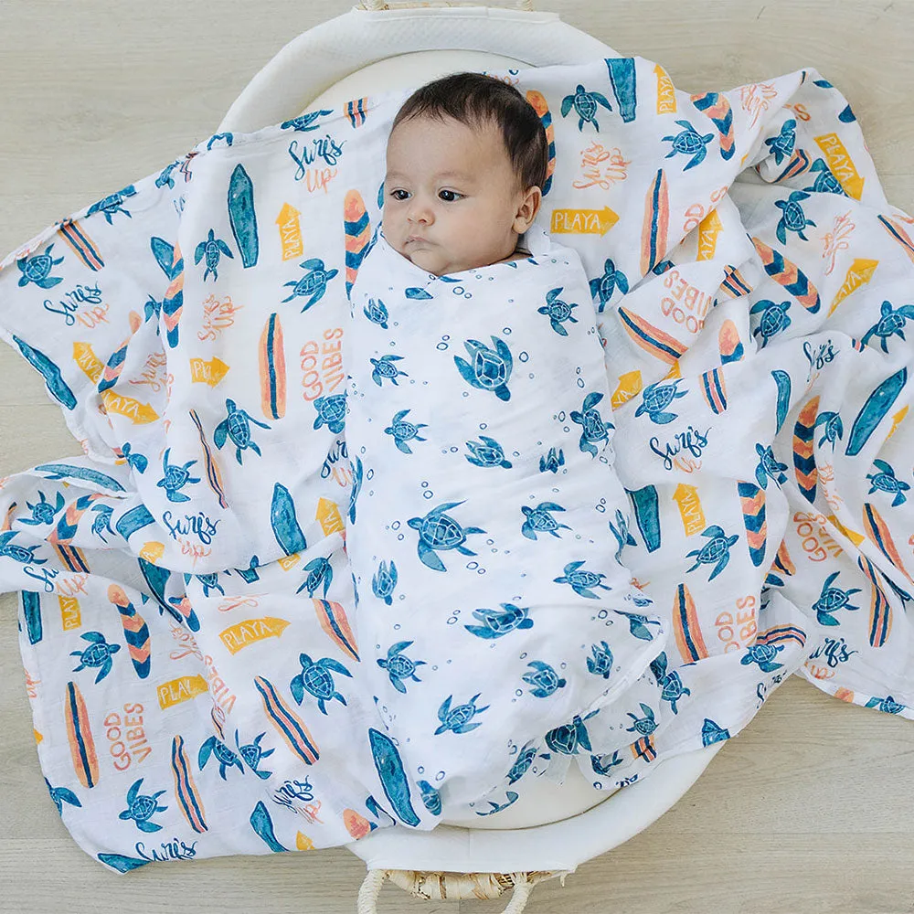 Muslin Swaddle Blanket Set Oh So Soft Surf   Sea Turtles