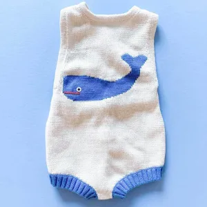 Organic Baby Romper, Sleeveless Knit - Whale