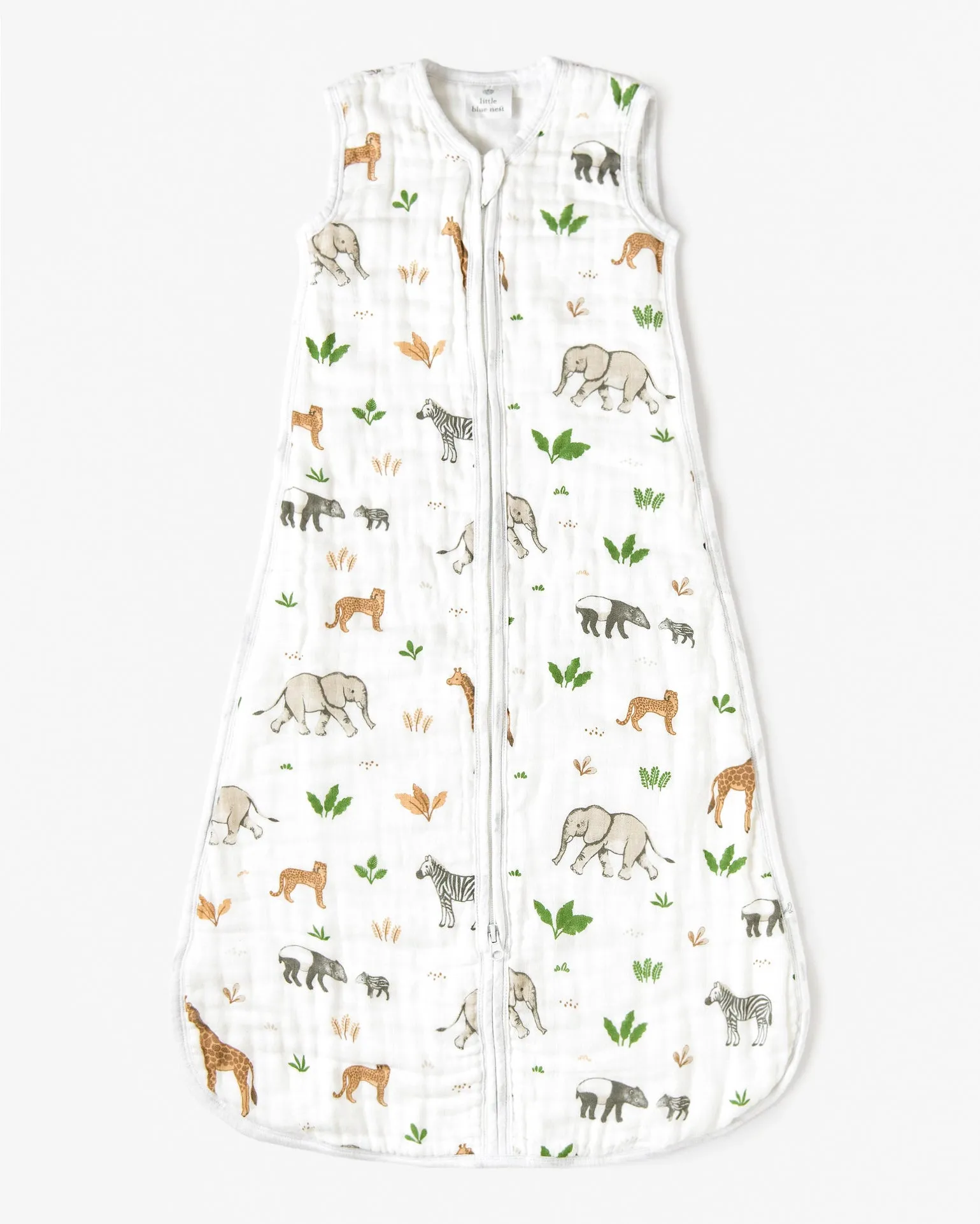 Organic cotton muslin baby sleeping bag 1.5 tog - Safari