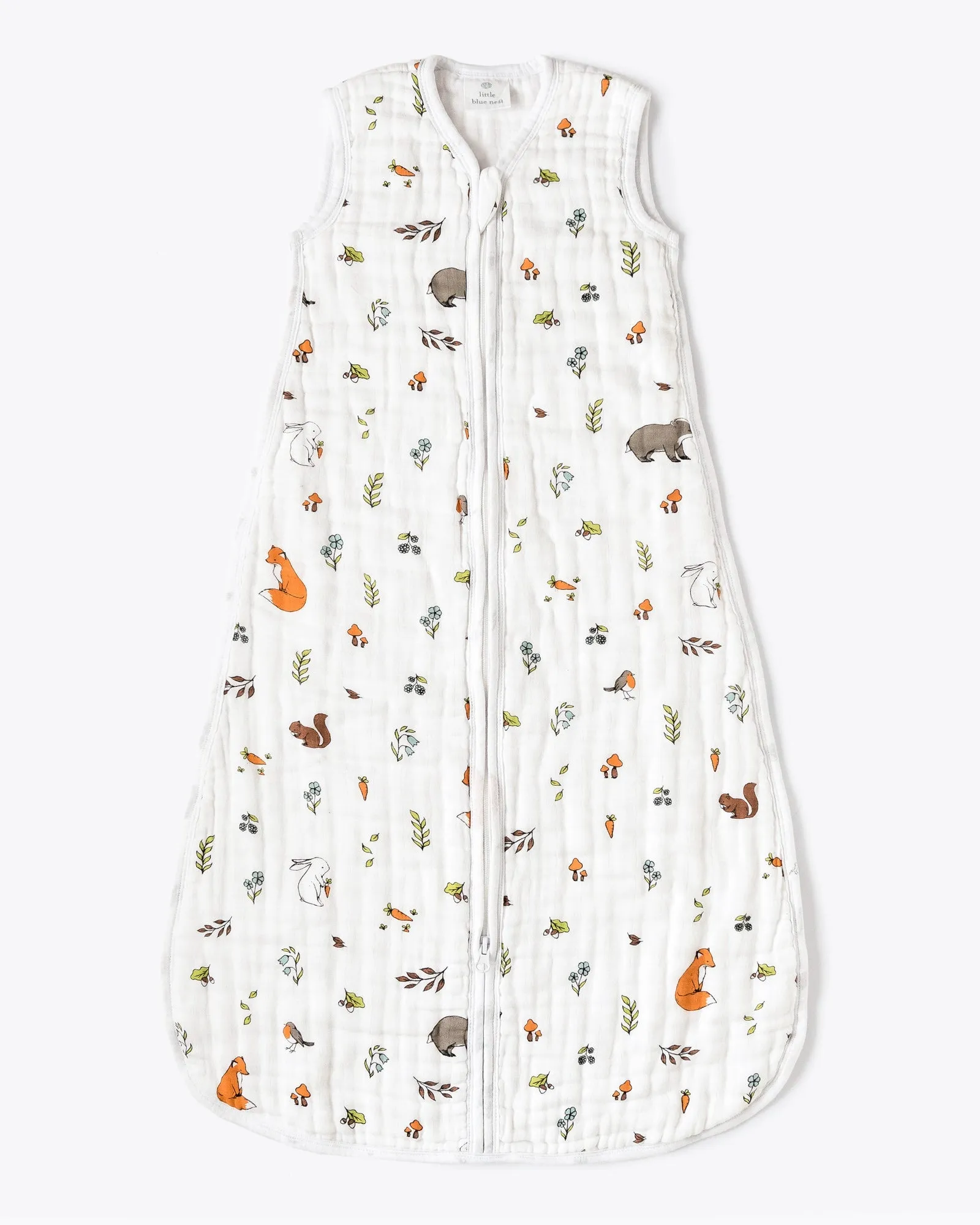 Organic cotton muslin baby sleeping bag 1.5 tog - Woodland