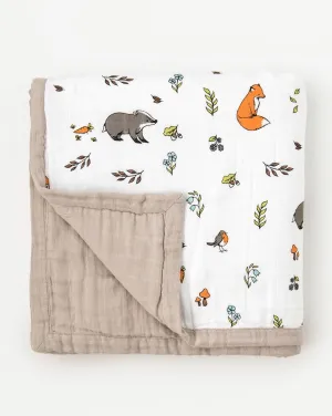 Organic cotton muslin quilt blanket 4 layer - Into the woods