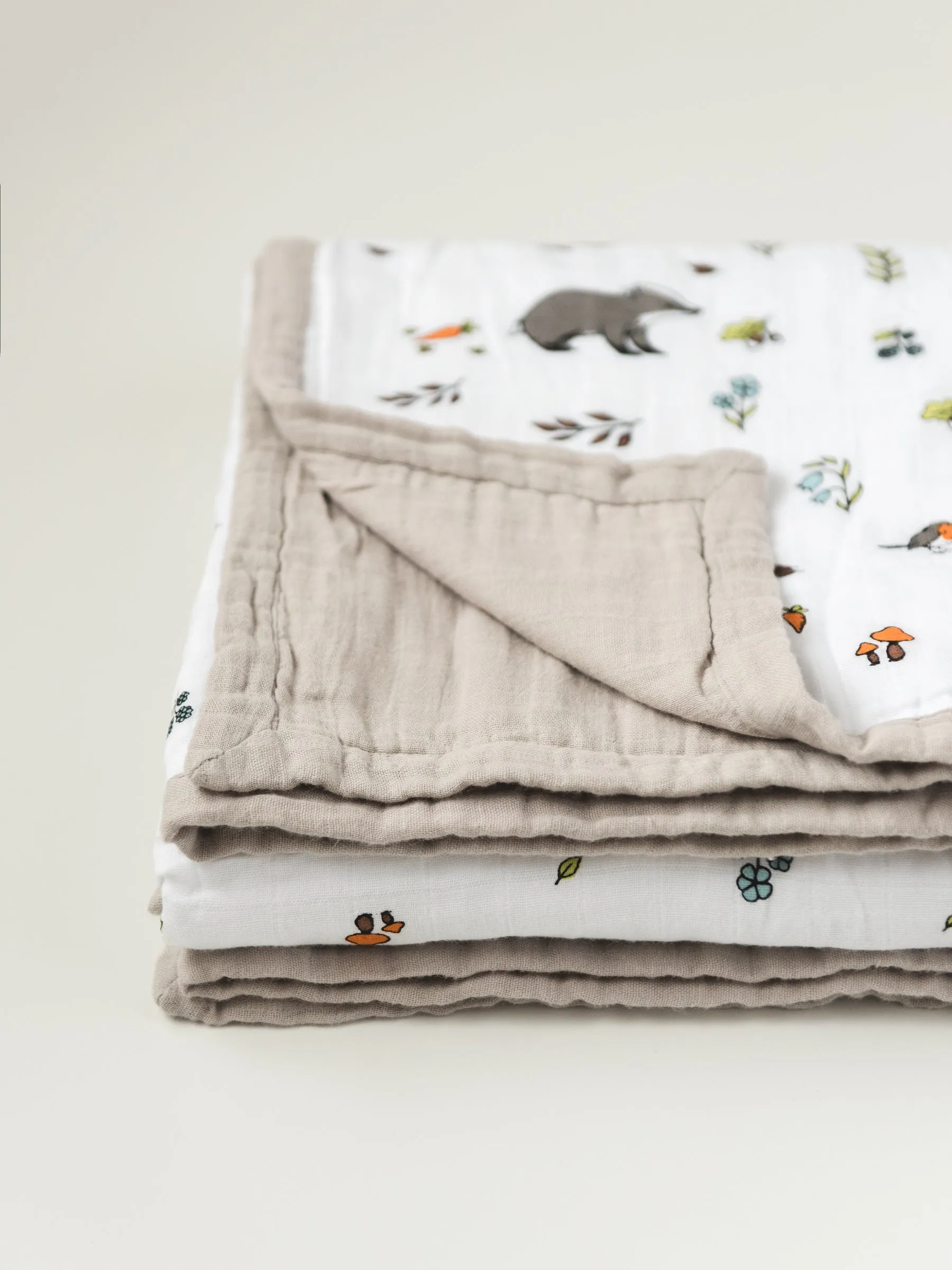 Organic cotton muslin quilt blanket 4 layer - Into the woods