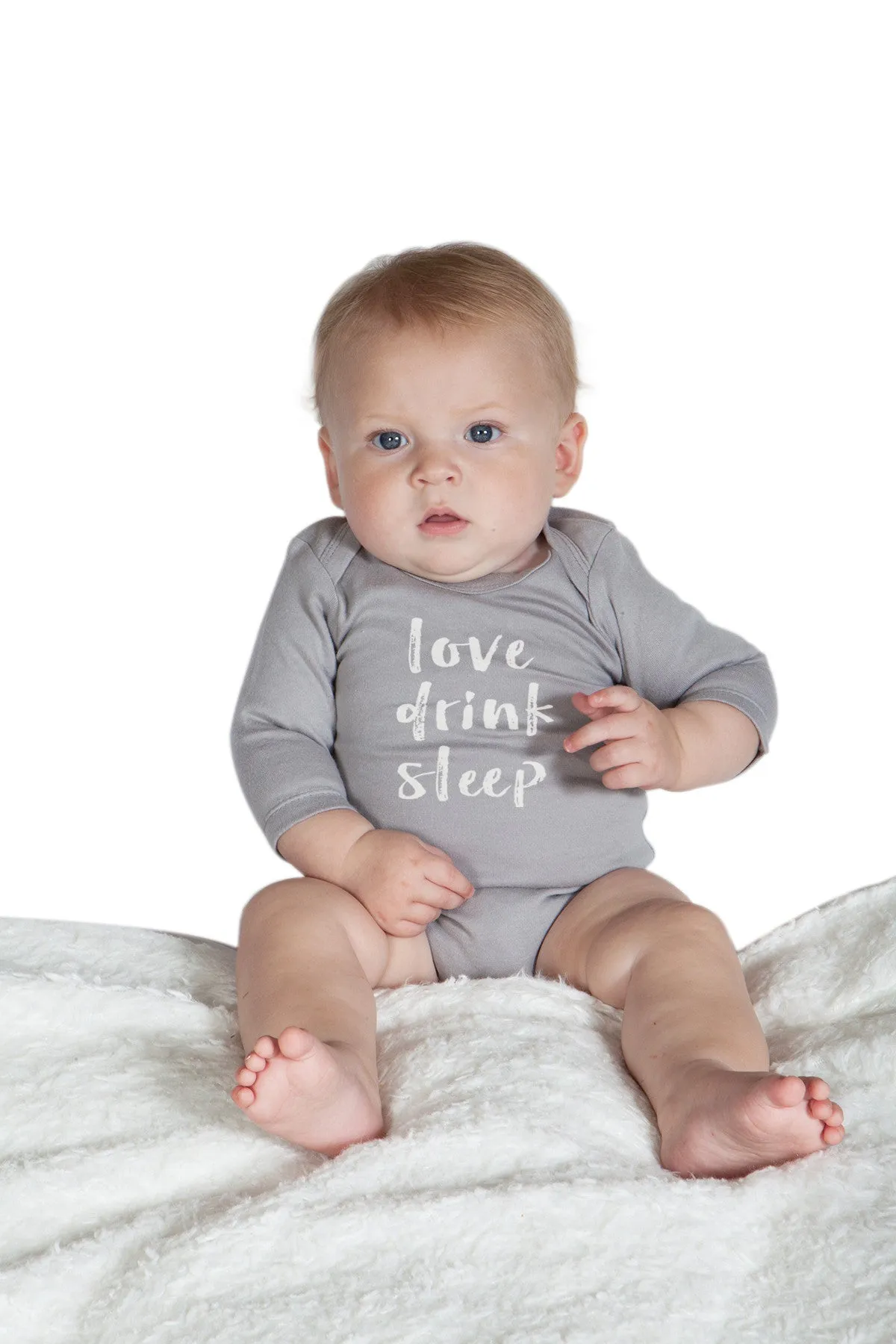 Organic Onesie - Long Sleeve Gray (love, drink, sleep)