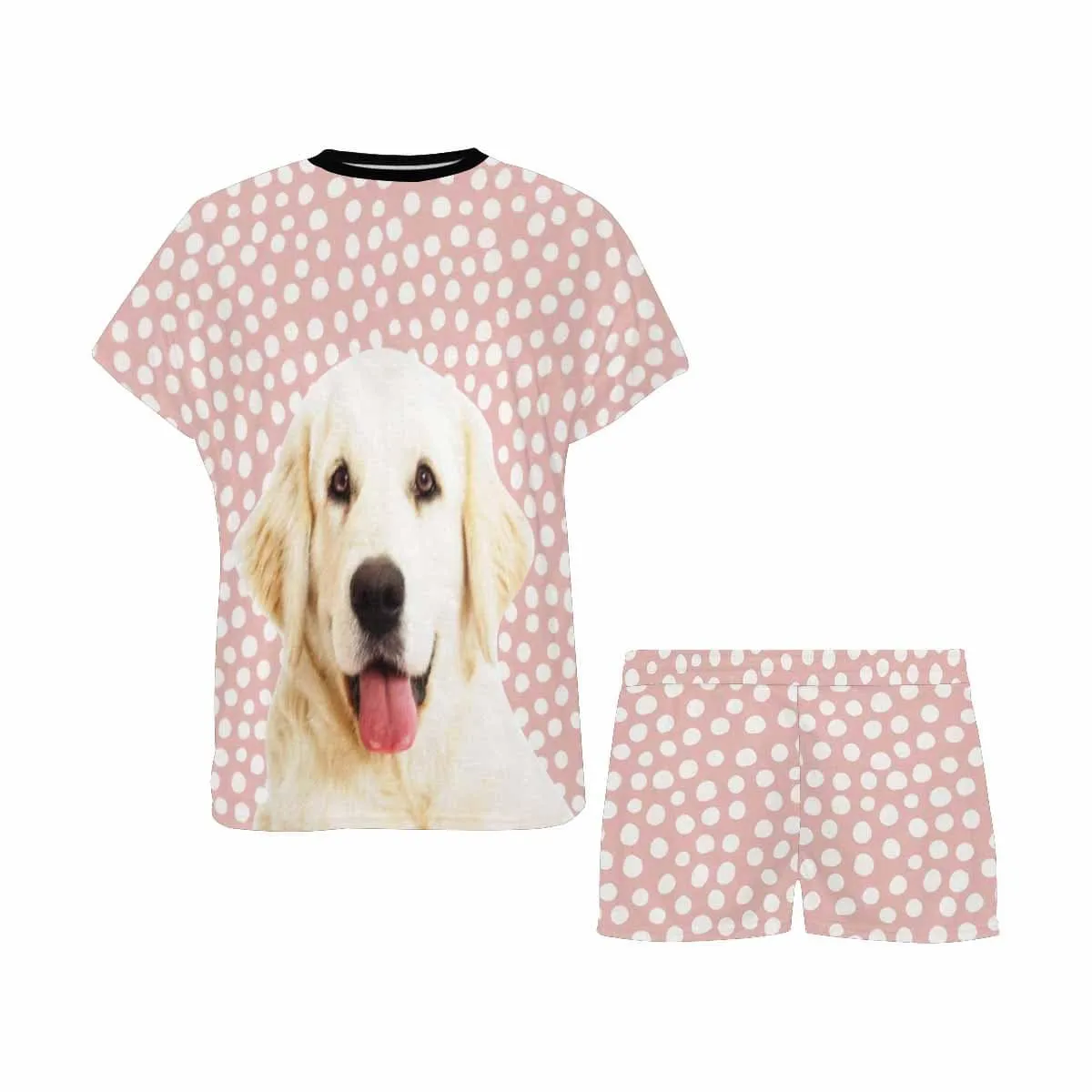 Personalized Pet Photo Pajamas Dots Pink Sleepwear Custom Women's Short Pajama Set with Pets Face