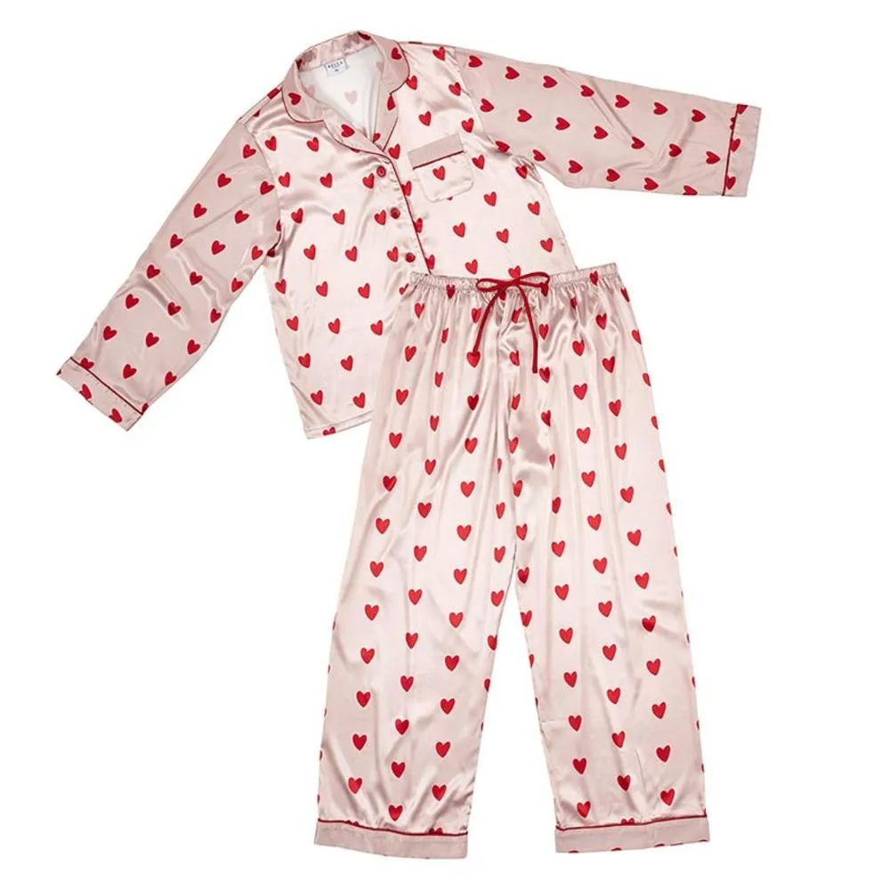 Pink with Red Hearts Satin Pajamas