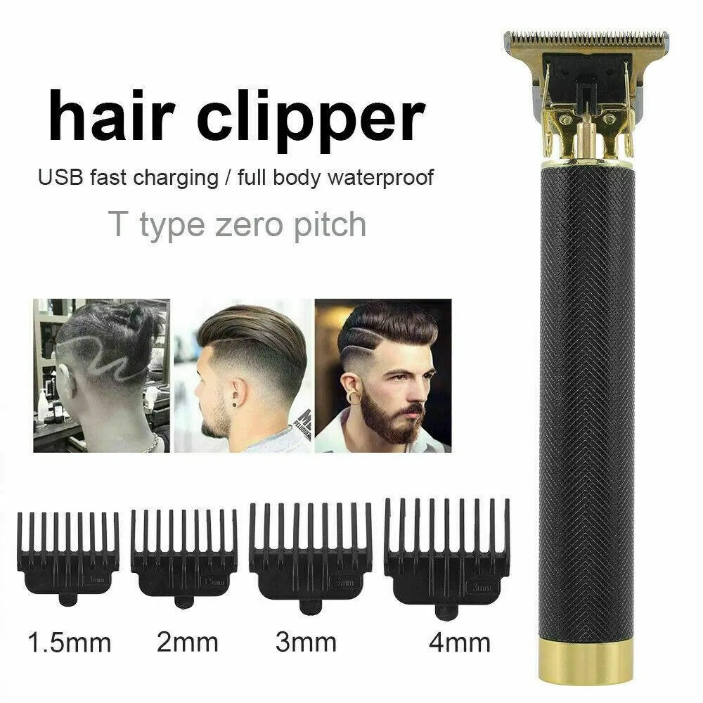 Pro Hair Clippers Trimmer Shaving Machine Beard Cutting Cordless Barber Kit -Gold Color