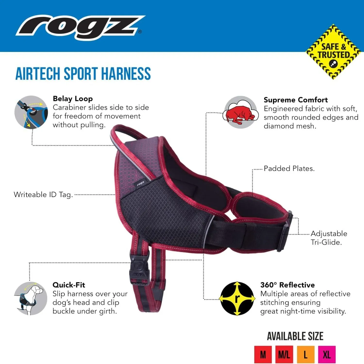 Rogz Airtech Sport Dog Harness Black - Medium