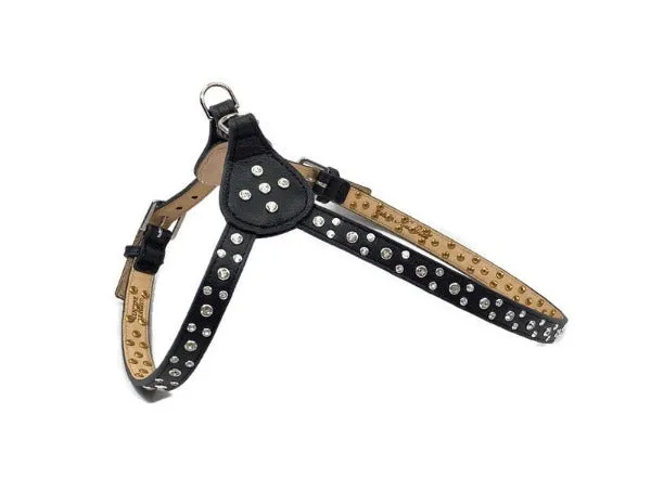 Stella Leather Step-In Dog Harness with Clear Crystal Cluster on Straps & Side Tabs