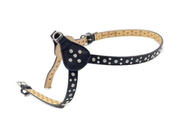 Stella Leather Step-In Dog Harness with Clear Crystal Cluster on Straps & Side Tabs