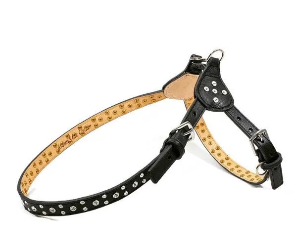 Stella Leather Step-In Dog Harness with Clear Crystal Cluster on Straps & Side Tabs