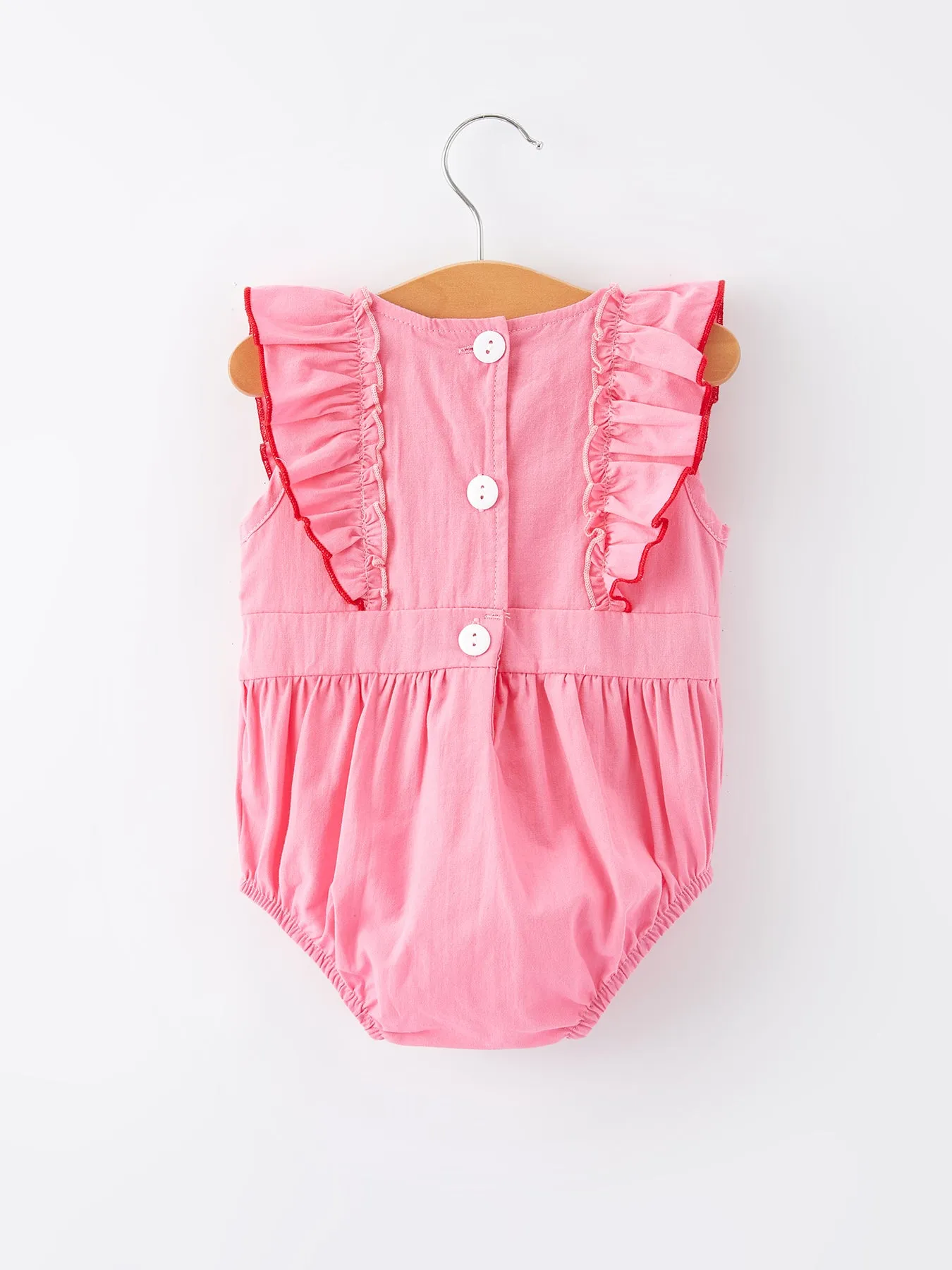 Strawberry Applique Flying Sleeves Girls' Romper