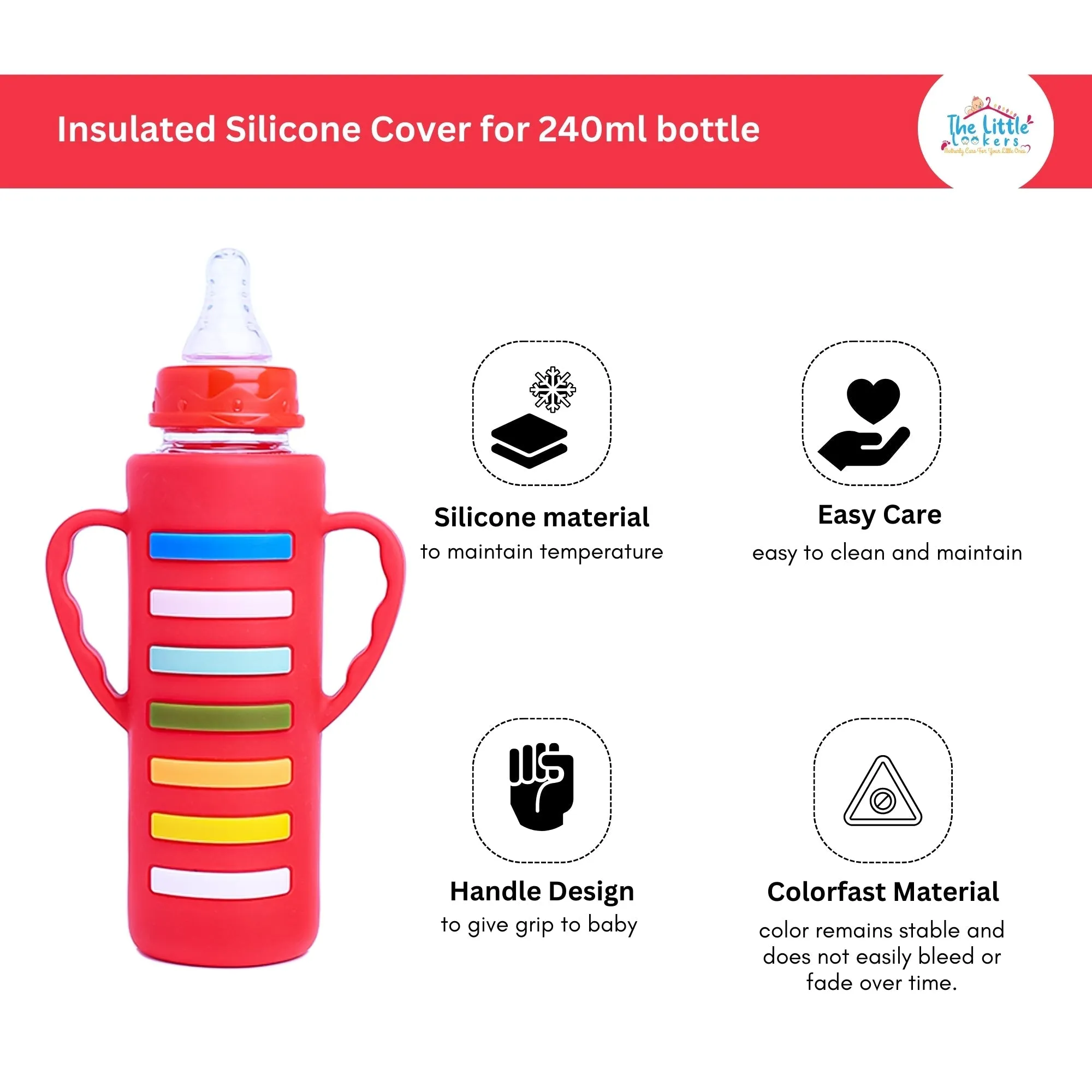 THE LITTLE LOOKERS Baby Bottle Cover with Handle/ Silicone Warmer Cover for Baby/Newborn/Infants/Toddlers ( Pack of 2)