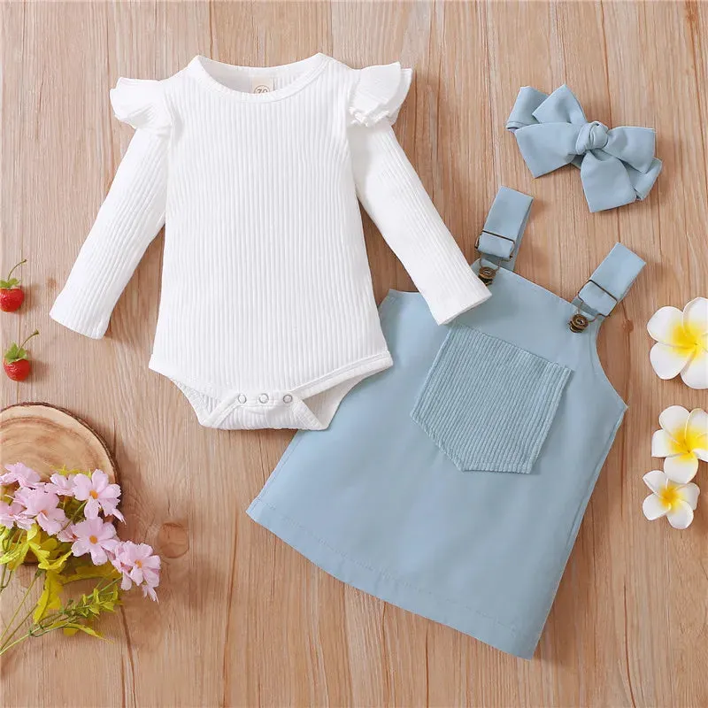 Trendy 0-18months 3pcs Girl Long Sleeve Romper And  Headband