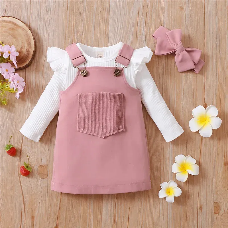 Trendy 0-18months 3pcs Girl Long Sleeve Romper And  Headband