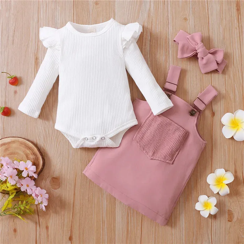 Trendy 0-18months 3pcs Girl Long Sleeve Romper And  Headband