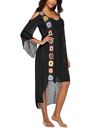 Turkish Print Chiffon Half Sleeve Swimwear Beach Caftan Dress