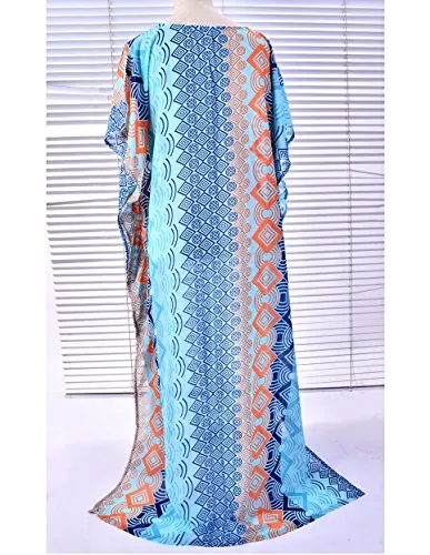 Turkish Print Chiffon Half Sleeve Swimwear Beach Caftan Dress