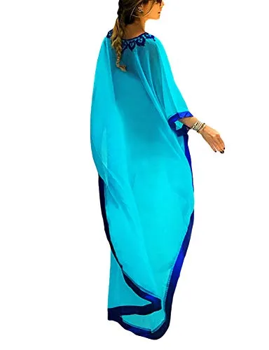 Turkish Print Chiffon Half Sleeve Swimwear Beach Caftan Dress