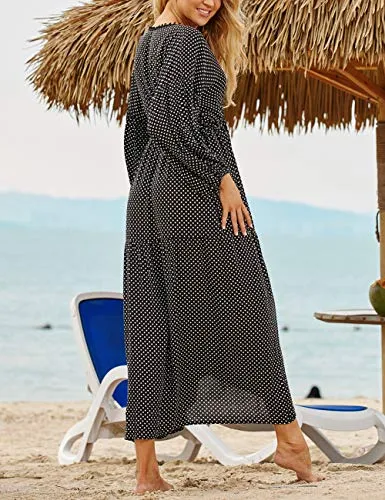 Turkish Print Chiffon Half Sleeve Swimwear Beach Caftan Dress