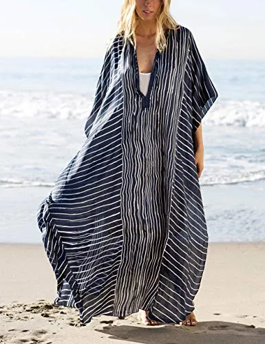 Turkish Print Chiffon Half Sleeve Swimwear Beach Caftan Dress