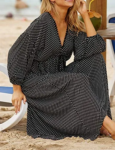 Turkish Print Chiffon Half Sleeve Swimwear Beach Caftan Dress