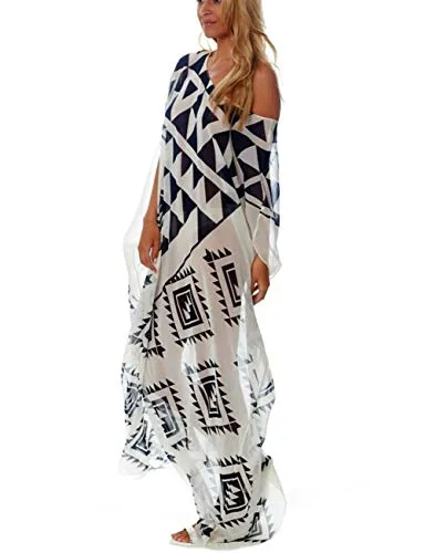 Turkish Print Chiffon Half Sleeve Swimwear Beach Caftan Dress