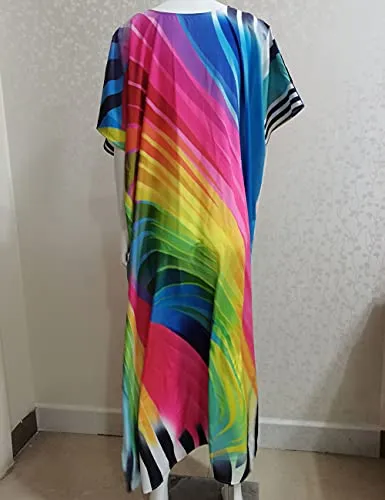 Turkish Print Chiffon Half Sleeve Swimwear Beach Caftan Dress