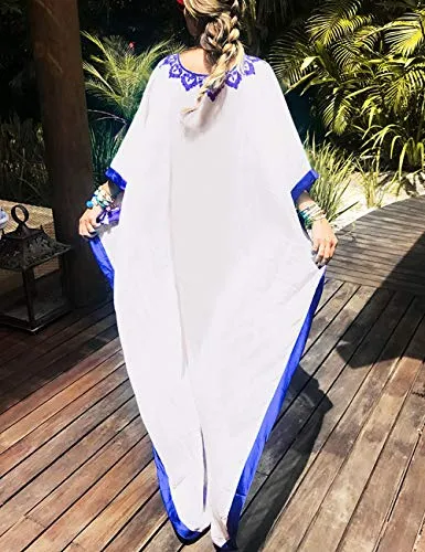 Turkish Print Chiffon Half Sleeve Swimwear Beach Caftan Dress