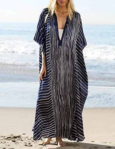 Turkish Print Chiffon Half Sleeve Swimwear Beach Caftan Dress