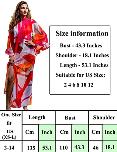 Turkish Print Chiffon Half Sleeve Swimwear Beach Caftan Dress