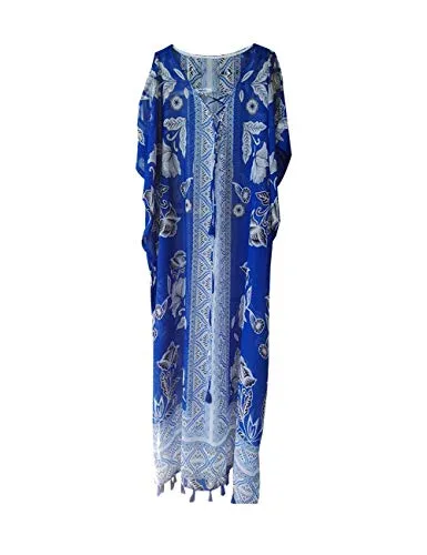 Turkish Print Chiffon Half Sleeve Swimwear Beach Caftan Dress