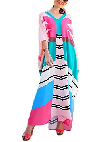 Turkish Print Chiffon Half Sleeve Swimwear Beach Caftan Dress