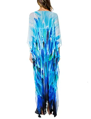 Turkish Print Chiffon Half Sleeve Swimwear Beach Caftan Dress