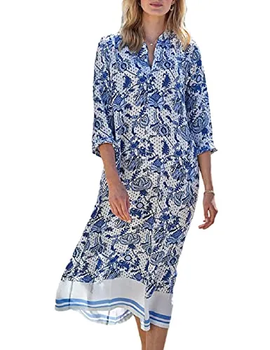 Turkish Print Chiffon Half Sleeve Swimwear Beach Caftan Dress