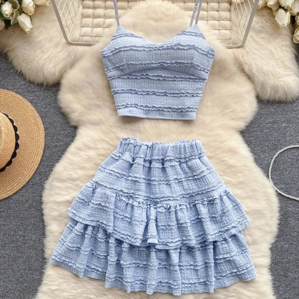 Two Piece Skirt and Top Resort Beach Wear Set