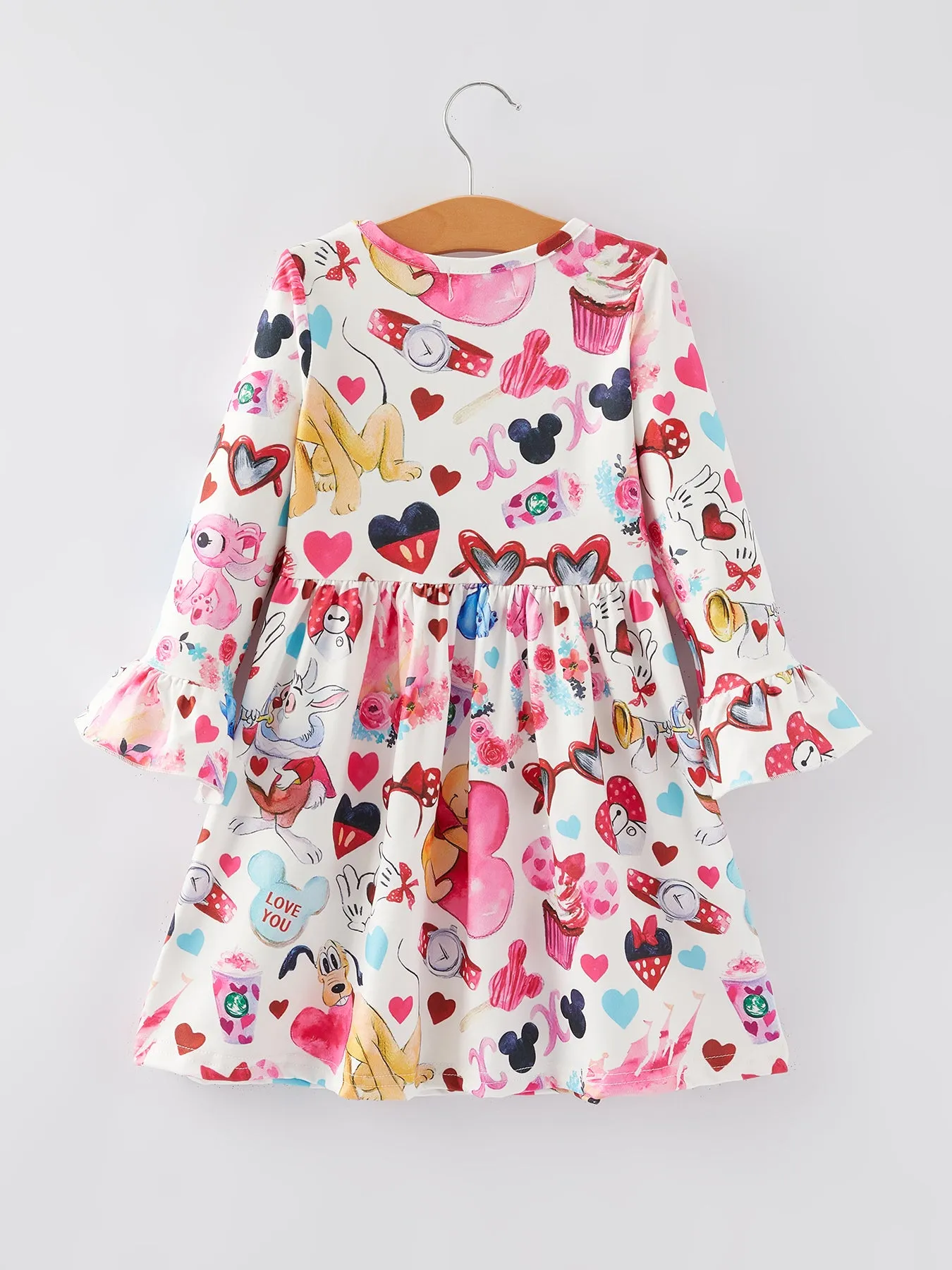 Valentine's Day Girls Dress Cartoon Character Print