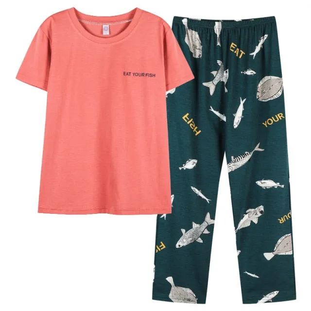 VenusFox Cotton Sleepwear Summer Spring Home Wear Cartoon Printing Plus Size Big Pajamas Fashion Cotton Sleepwear for Women