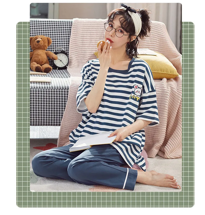 VenusFox Cotton Sleepwear Summer Spring Home Wear Cartoon Printing Plus Size Big Pajamas Fashion Cotton Sleepwear for Women