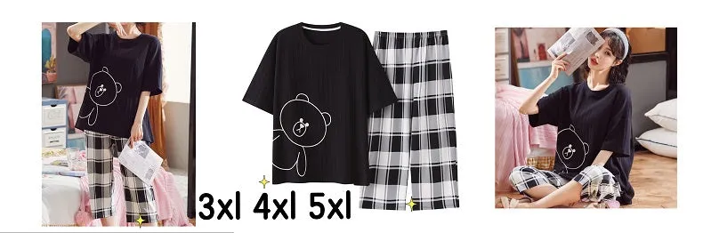 VenusFox Cotton Sleepwear Summer Spring Home Wear Cartoon Printing Plus Size Big Pajamas Fashion Cotton Sleepwear for Women