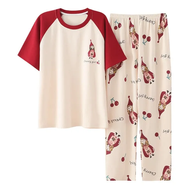 VenusFox Cotton Sleepwear Summer Spring Home Wear Cartoon Printing Plus Size Big Pajamas Fashion Cotton Sleepwear for Women