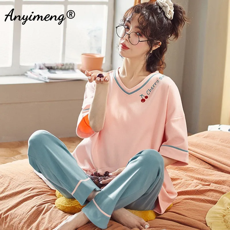 VenusFox Cotton Sleepwear Summer Spring Home Wear Cartoon Printing Plus Size Big Pajamas Fashion Cotton Sleepwear for Women