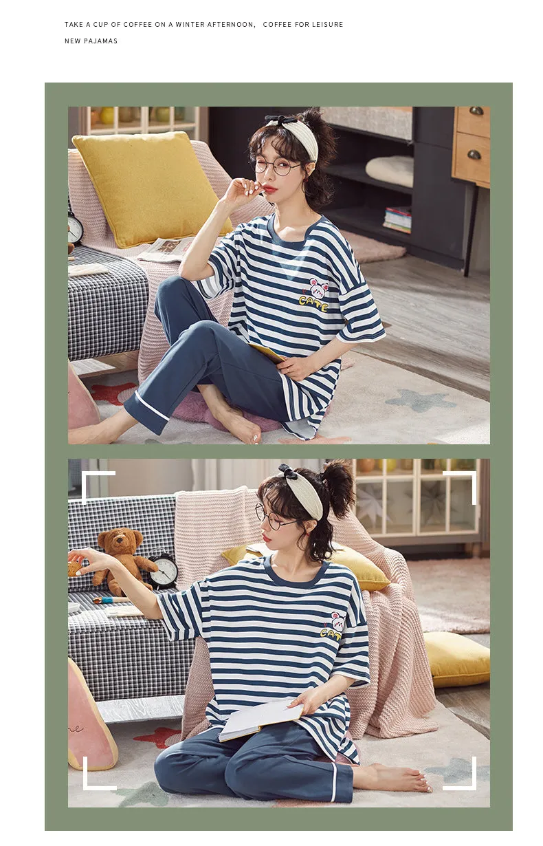 VenusFox Cotton Sleepwear Summer Spring Home Wear Cartoon Printing Plus Size Big Pajamas Fashion Cotton Sleepwear for Women