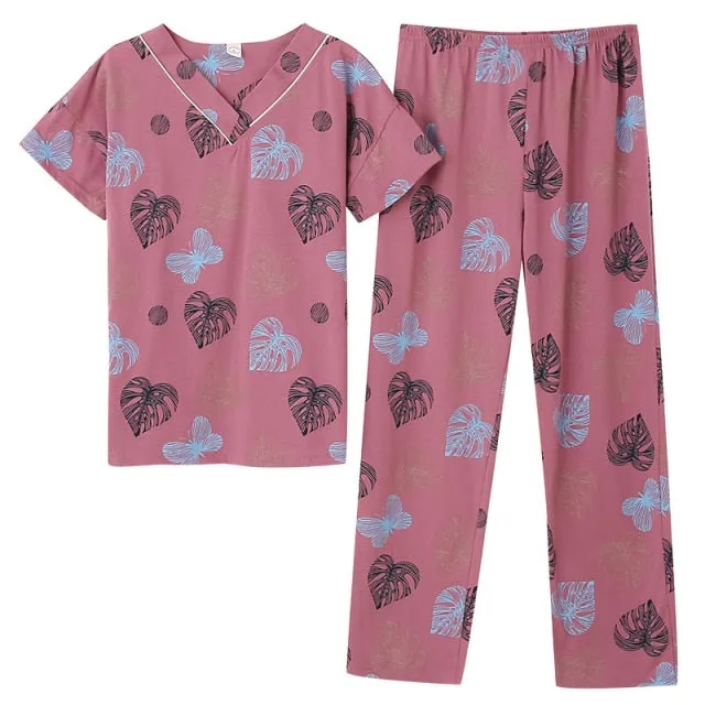 VenusFox Cotton Sleepwear Summer Spring Home Wear Cartoon Printing Plus Size Big Pajamas Fashion Cotton Sleepwear for Women