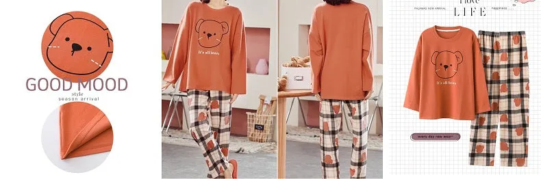 VenusFox Cotton Sleepwear Summer Spring Home Wear Cartoon Printing Plus Size Big Pajamas Fashion Cotton Sleepwear for Women