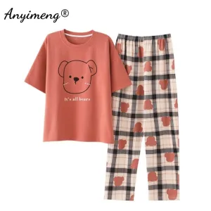 VenusFox Cotton Sleepwear Summer Spring Home Wear Cartoon Printing Plus Size Big Pajamas Fashion Cotton Sleepwear for Women